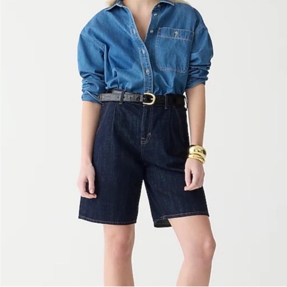 NWOT J. Crew Midlength Denim Jean Long Shorts in Indigo Dark Wash Size 27 - Picture 1 of 8